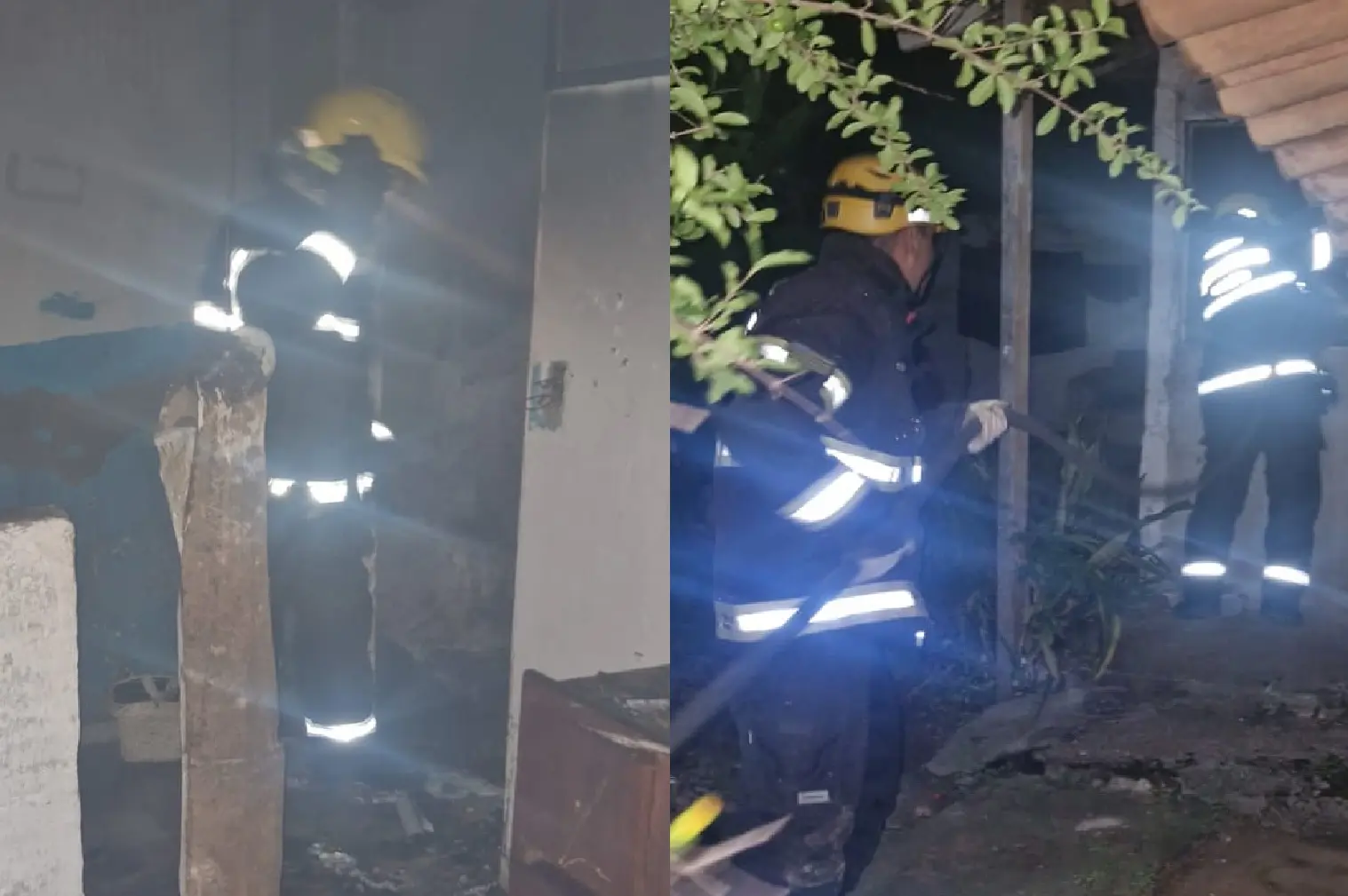 Bombeiros combatem incêndio que destruiu casa em Caldas Novas