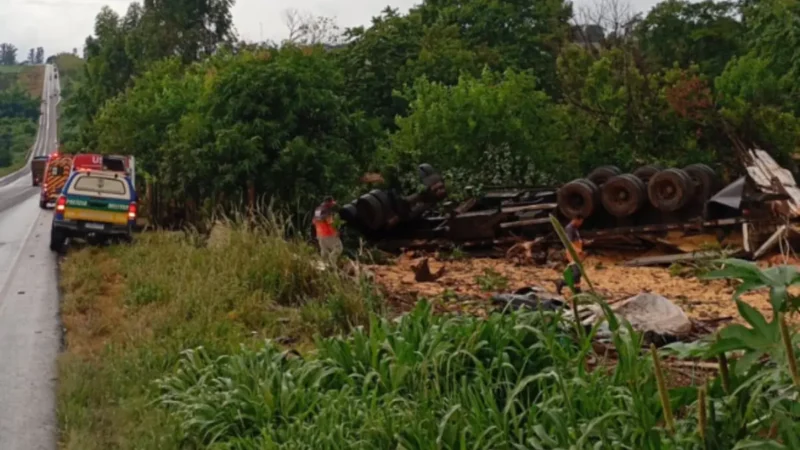 Caminhão carregado com milho tomba e deixa uma pessoa morta na GO-174