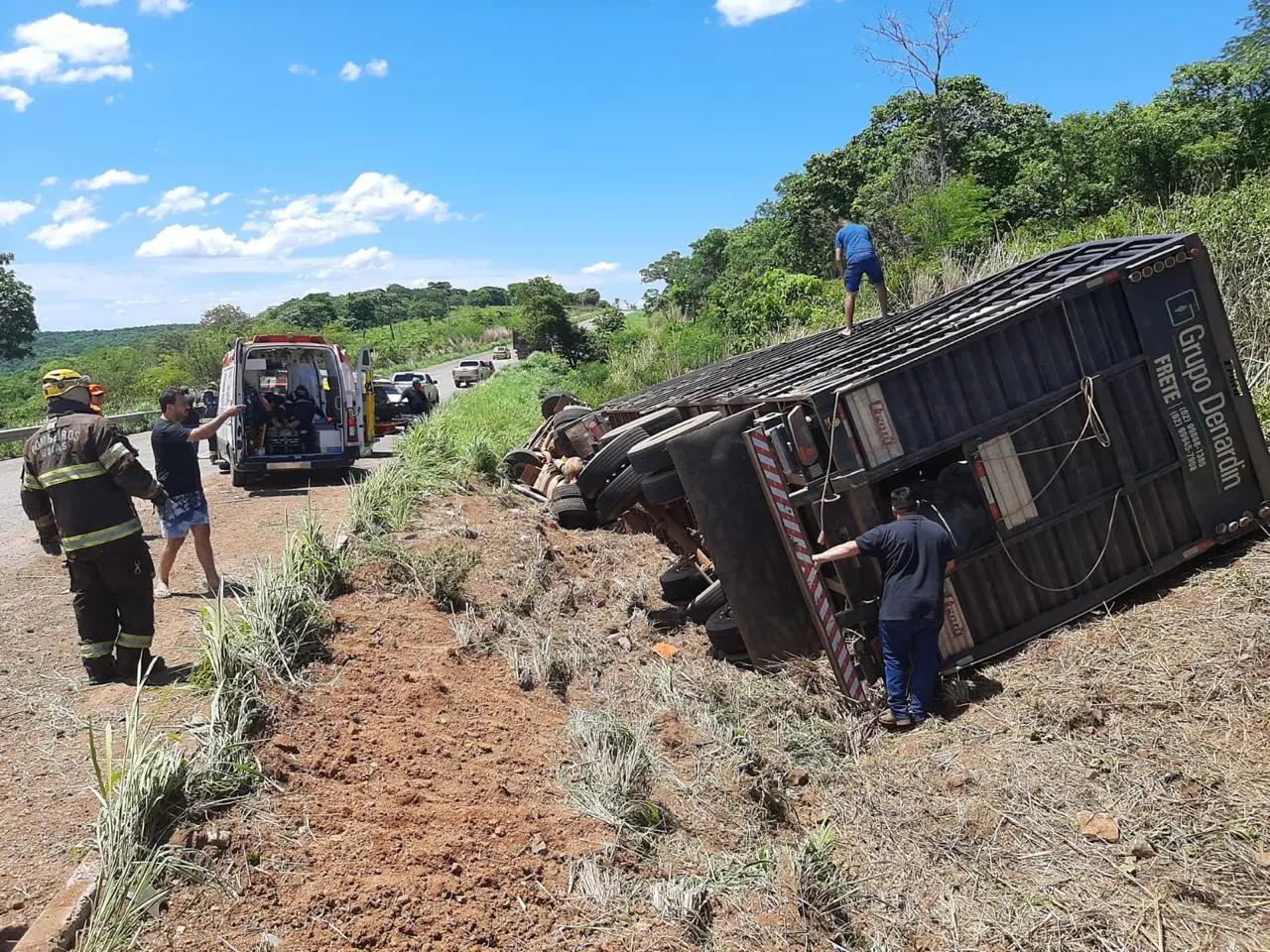 Carreta com bovinos tomba na GO-446 e mata 15 animais
