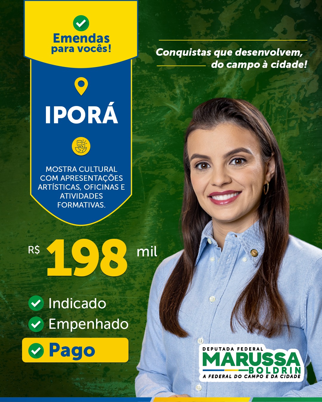 Emenda de R$198 mil incentiva mostra cultural em Iporá