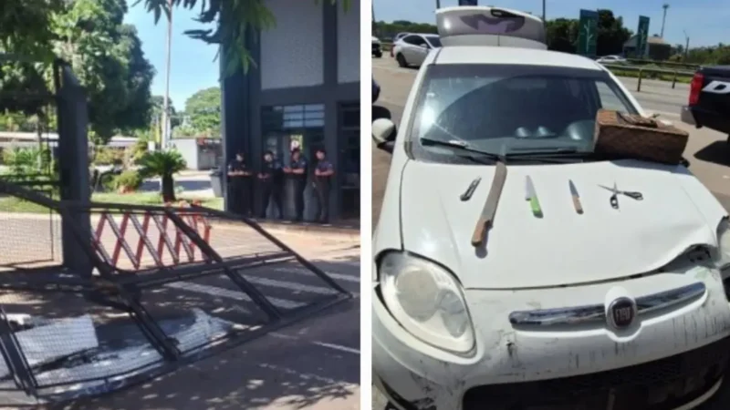 Motorista bêbado é preso após invadir Detran e arrombar portão durante fuga, em Goiânia