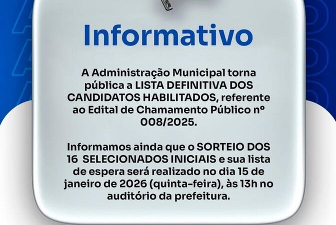 Prefeitura divulga lista definitiva de candidatos habilitados em edital