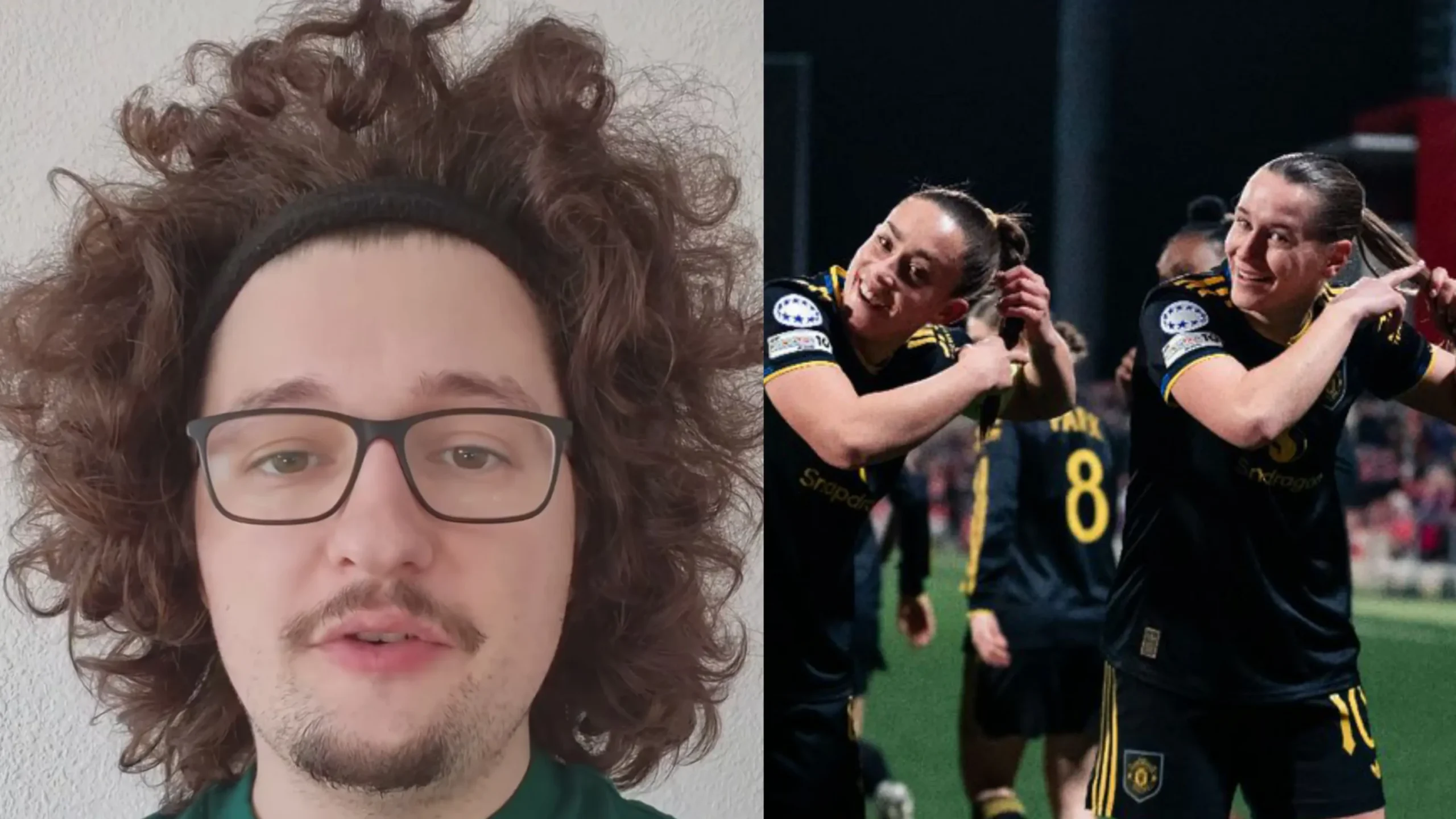 Se o masculino não dá conta… jogadoras do United feminino fazem referência a torcedor cabeludo em jogo