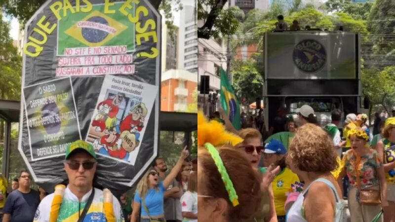 Enquanto escola no Rio exalta Lula, bloco em Belo Horizonte reza por Bolsonaro