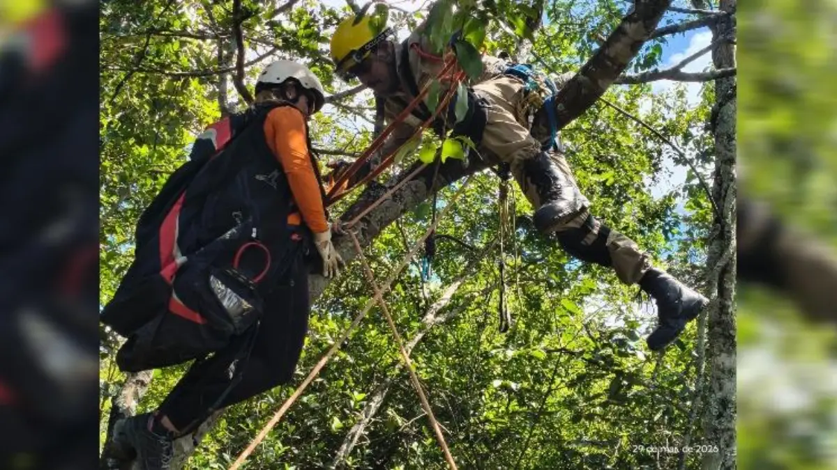 GO: Mulher fica presa em árvore durante salto de parapente