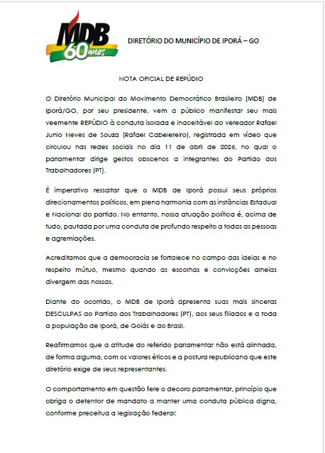 MDB de IPORÁ: Note de Oficial de Repúdio