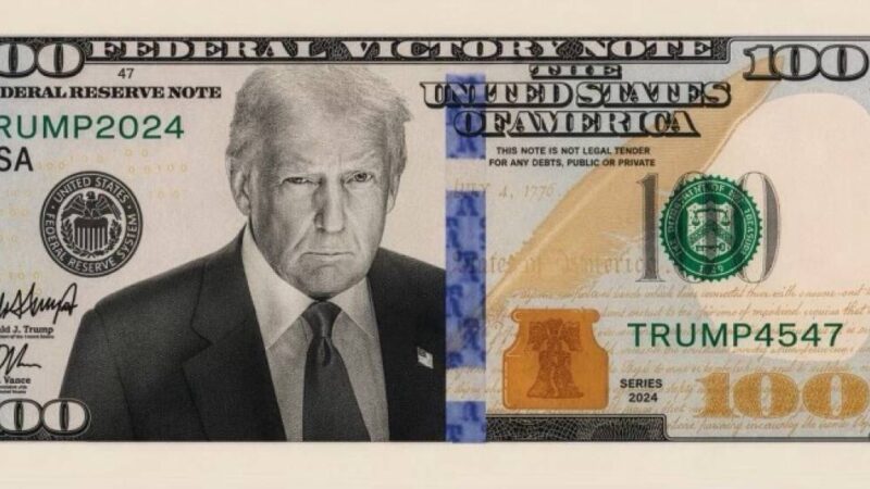 Trump publica imagem de cédula de 100 dólares com seu rosto: ‘Nota da vitória federal’