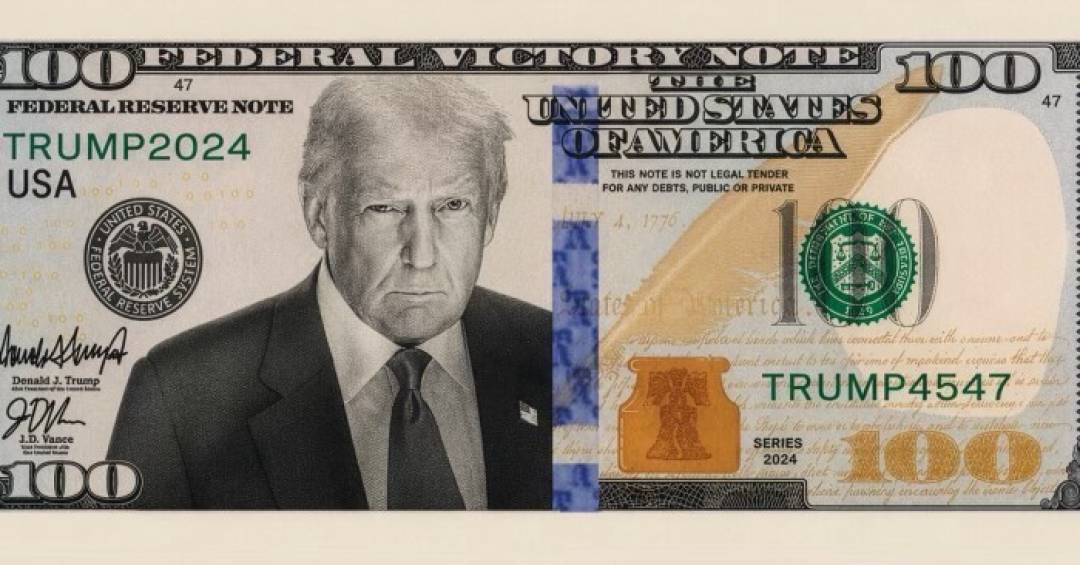 Trump publica imagem de cédula de 100 dólares com seu rosto: ‘Nota da vitória federal’