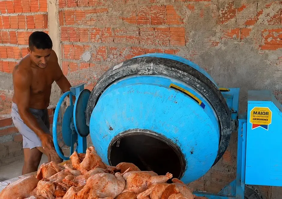 Frango temperado na betoneira vira assunto entre torcedores