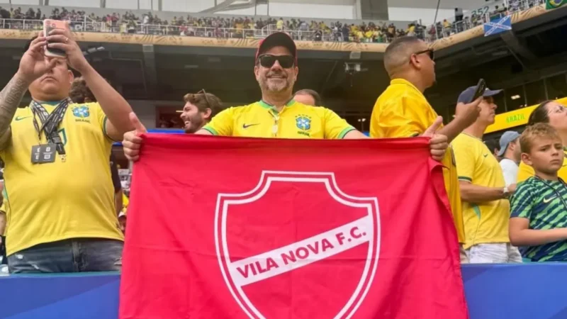 Torcedor viraliza com bandeira do Vila Nova em gol de Vini Jr.: “Foi tudo planejado”