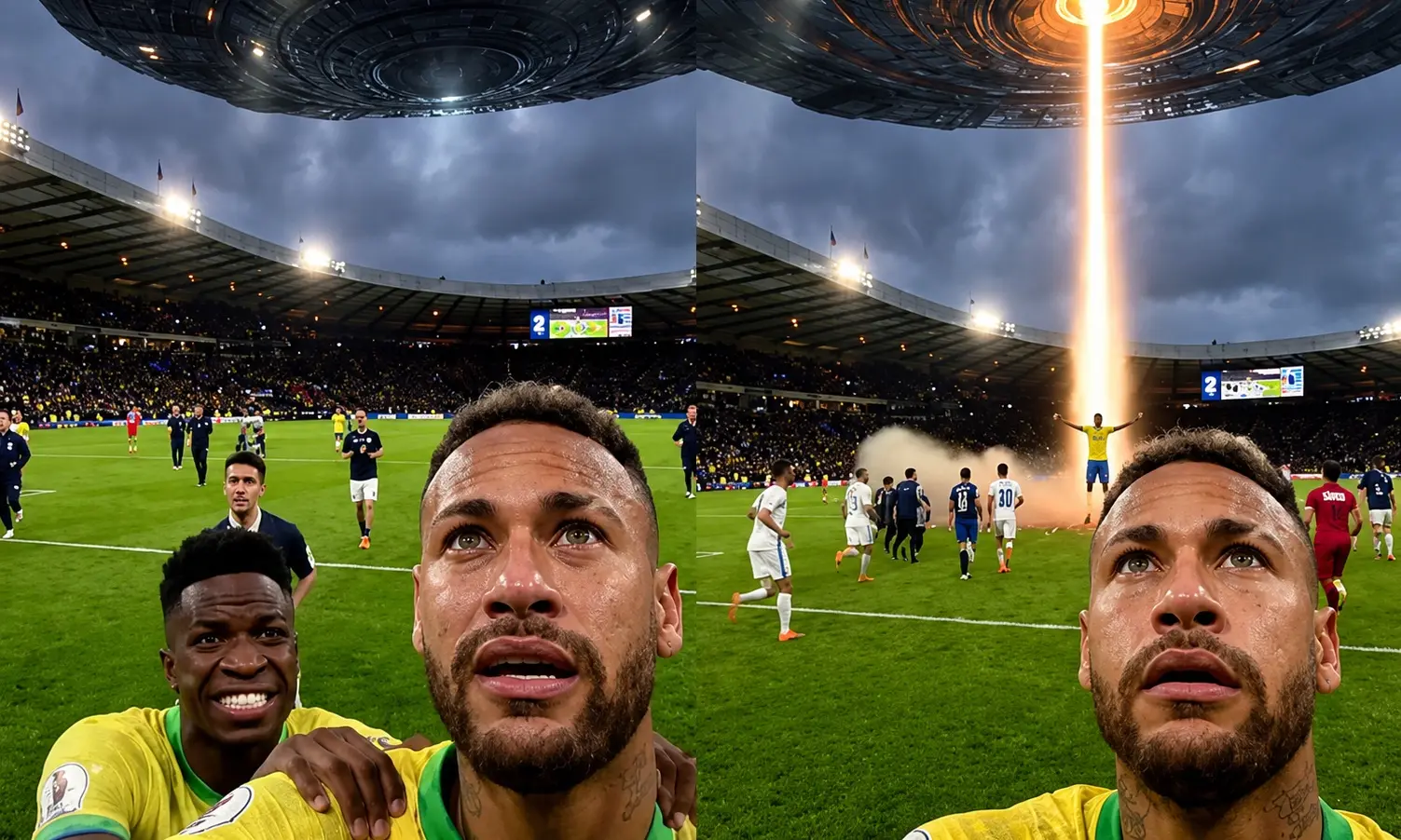 invasão alienígena e abdução durante jogo Brasil x Escócia