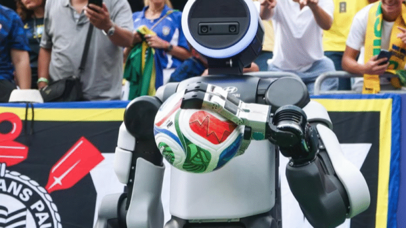 Robô imita comemoração de Matheus Cunha e entrega bola ao juiz antes do jogo entre Brasil e Noruega