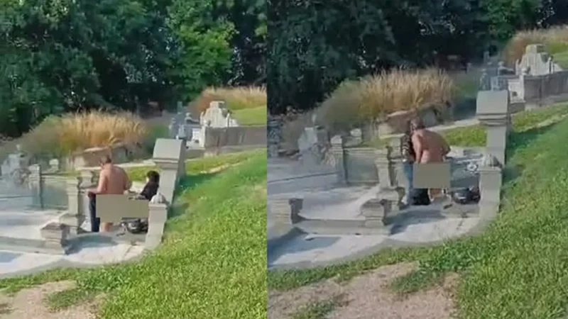 Casal fazendo sexo em cima de túmulo em cemitério; vídeo