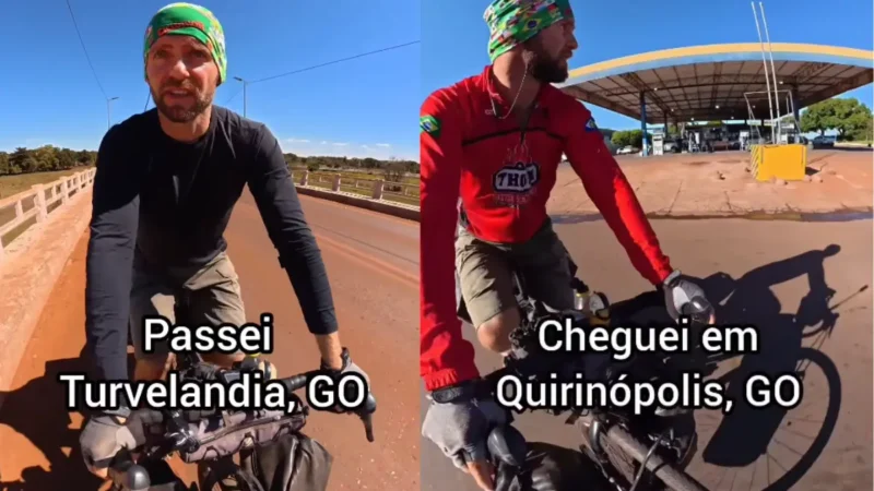 Ciclista bielorrusso percorre cidades do sudoeste de Goiás durante viagem de bicicleta pelo Brasil