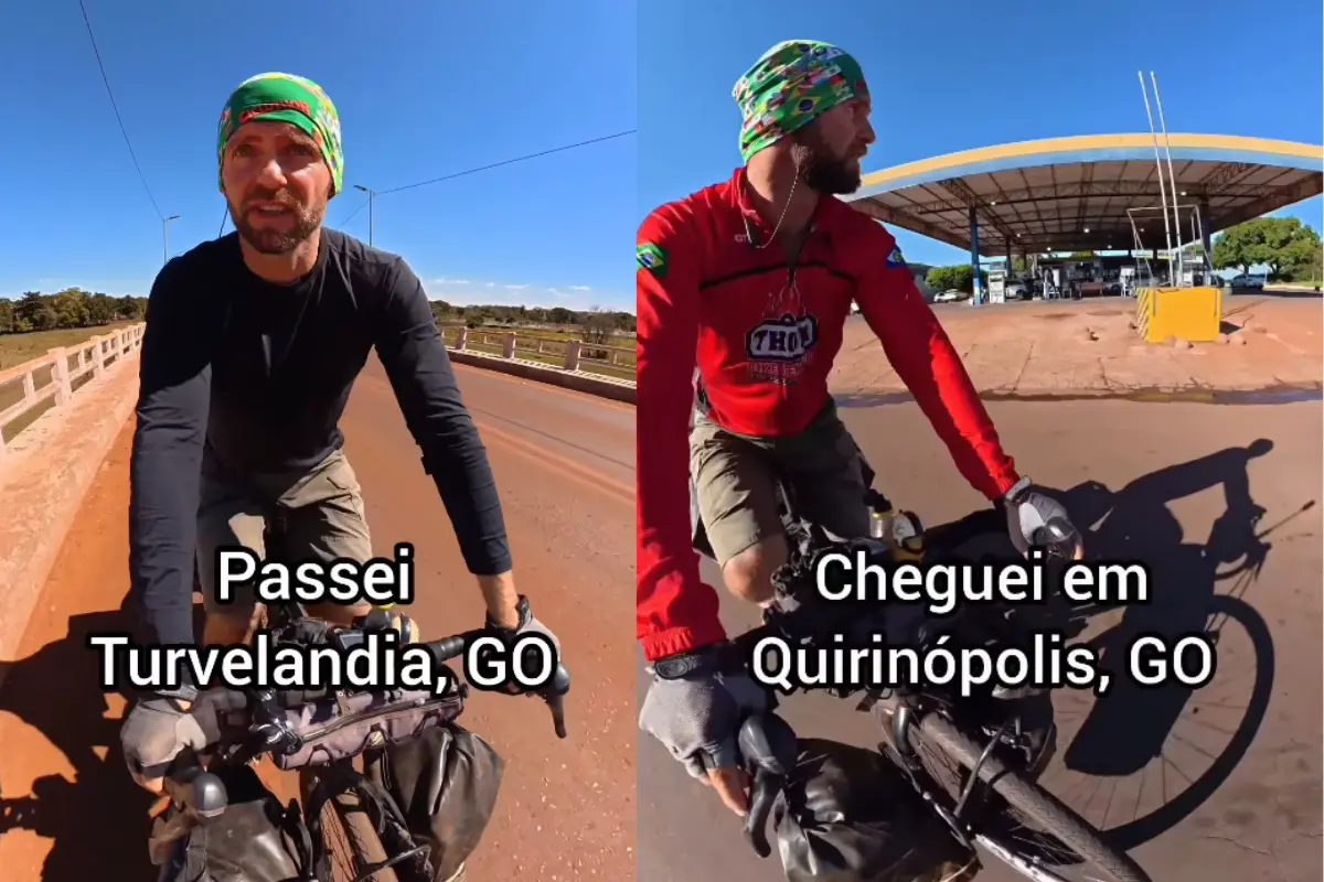 Ciclista bielorrusso percorre cidades do sudoeste de Goiás durante viagem de bicicleta pelo Brasil