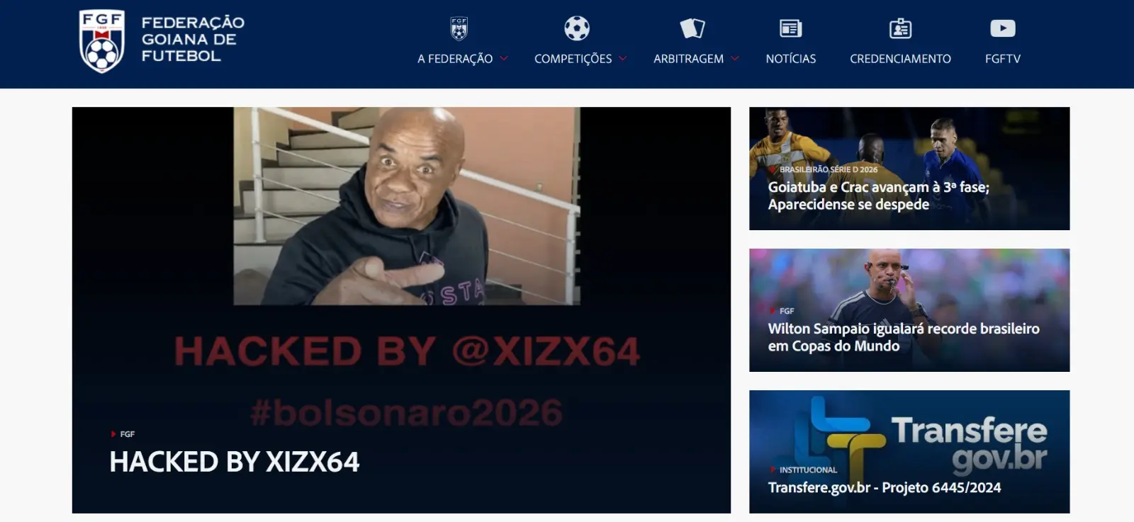 Hackers invadem site da Federação Goiana de Futebol