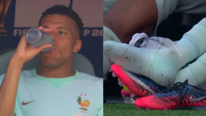 Mbappé sai e coloca gelo no tornozelo