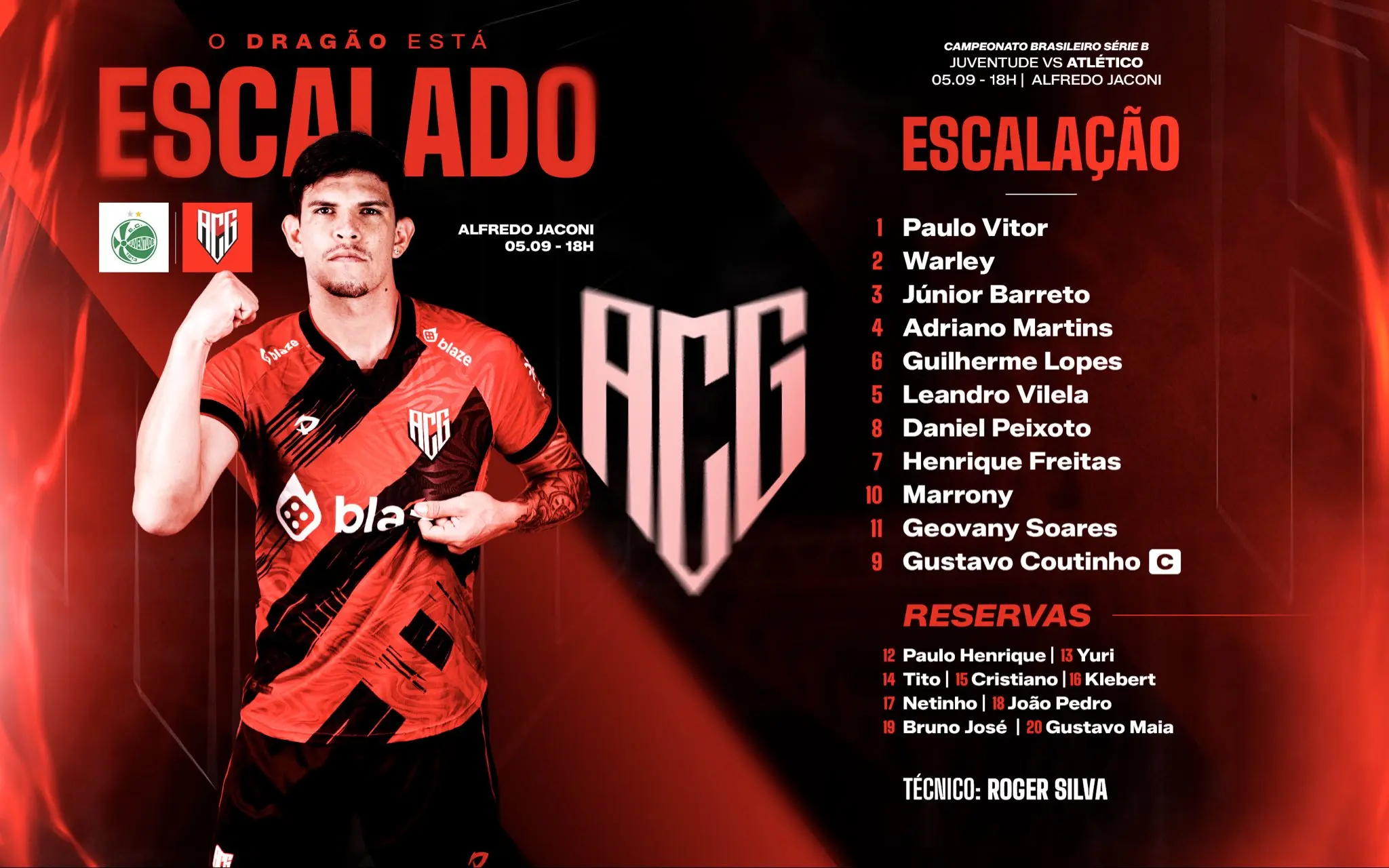 Dragão escalado para encarar o Juventude por vaga no G-6